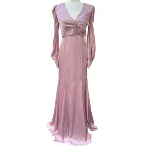 NWT Ieena Mac Duggal Satin Long Sleeve Gown Women's Size 2 XS Pink